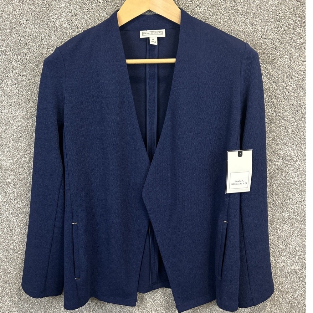 Dana Buchman‎ Womens Medium Navy Blue Open Front Textured Blazer Jacket NEW